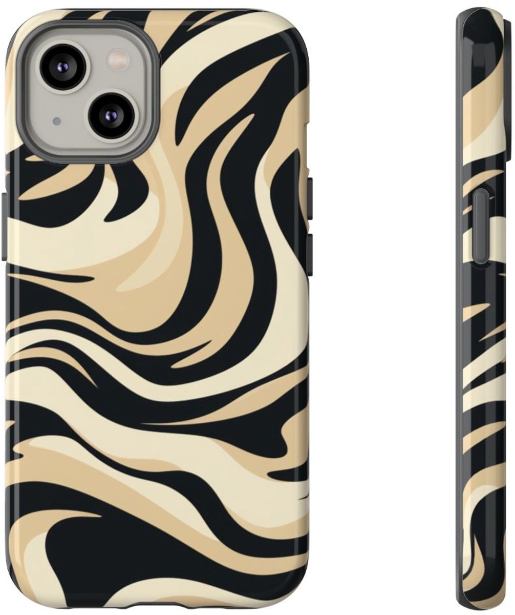 Beige en Zwart Zebrapatroon – Telefoonhoesje Geschikt voor iPhone 14