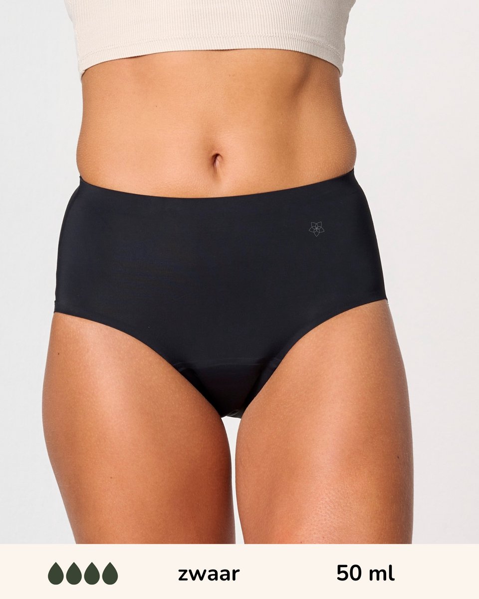 Moodies incontinentie ondergoed - Seamless High Waist Hiphugger - zwaar kruisje - maat M - zwart
