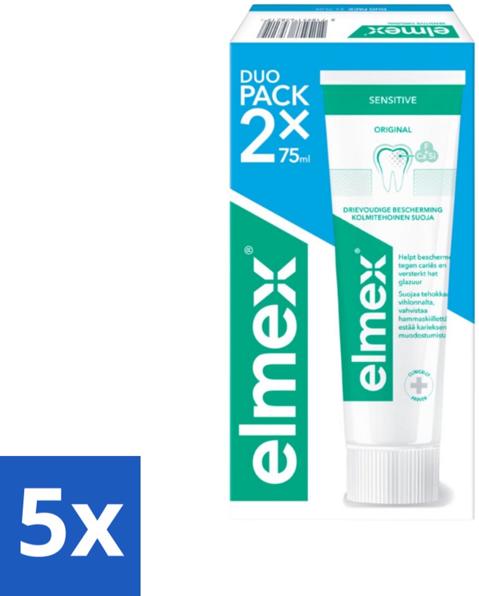 5 x Elmex - Tandpasta - Sensitive Duopack - Gevoelige Tanden - 2 x 75 ml - Gevoelige Tanden - Aminfluoride - Tandpasta - Tandgevoel - Tandbederf