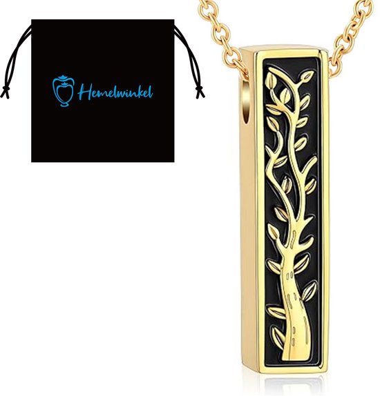 Luxe Ashanger - met Ketting (55 cm) - Voor As, Haren of Parfum - Assieraad - As Ketting - Gedenksieraad - Urn - As Hanger - Incl. As vuller en Opbergzakje - Gold Tree