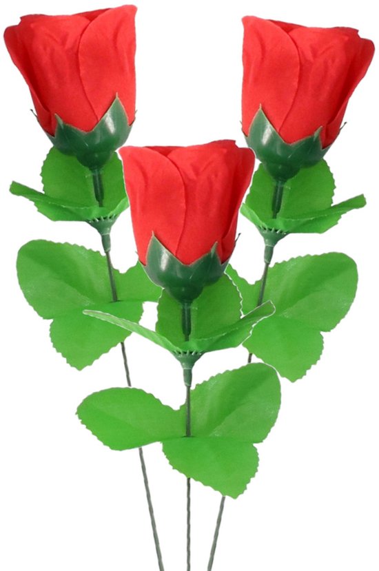3x Roses rouges abordables fleurs artificielles 28 cm - Roses artificielles Saint-Valentin - Bouquets de fleurs artificielles de roses rouges