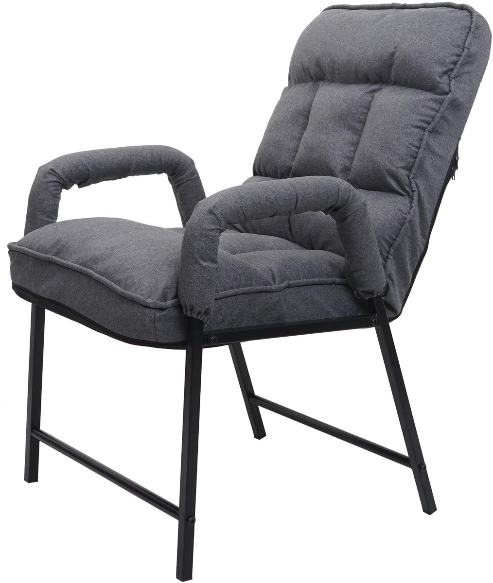 MCW Eetkamerstoel MCW-K40, stoel gestoffeerd, rugleuning 160 kg belastbaar verstelbaar metaal ~ stof/textiel donkergrijs