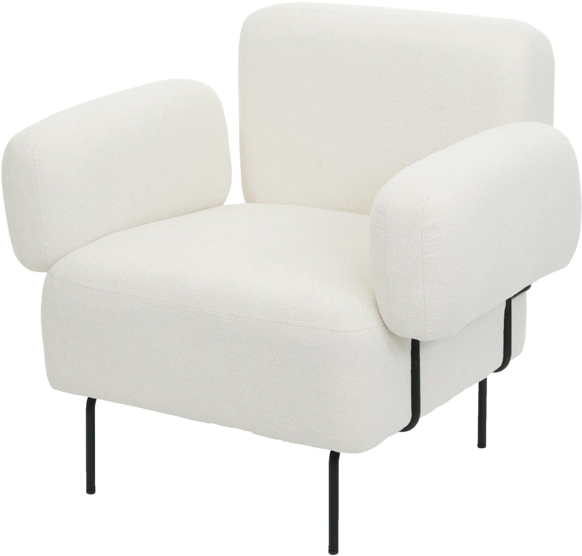 MCW Lounge fauteuil MCW-L83b, cocktail fauteuil, gestoffeerde fauteuil, bouclé stof/textiel metaal, crème-wit