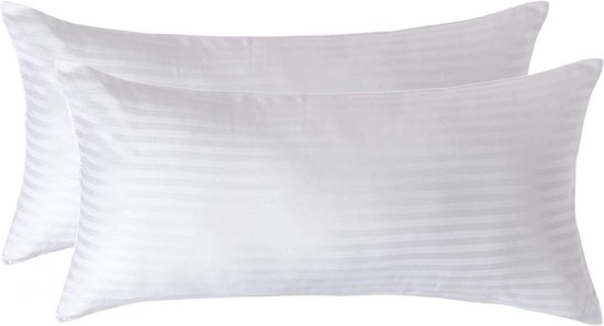 Taie d'oreiller Homescapes en satin de Katoen à Kussensloop 40 x 80 cm – Set de 2 – Wit – 100 % Katoen égyptien – 330 fils au pouce carré