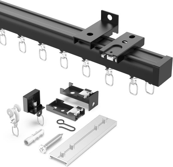 Foto: Allecto plus flexibele gordijnrail voor plafond en wandmontage zwart 162 6 cm eenvoudig te installeren gladde schuifgordijnrail kamerverdeler met zware belasting