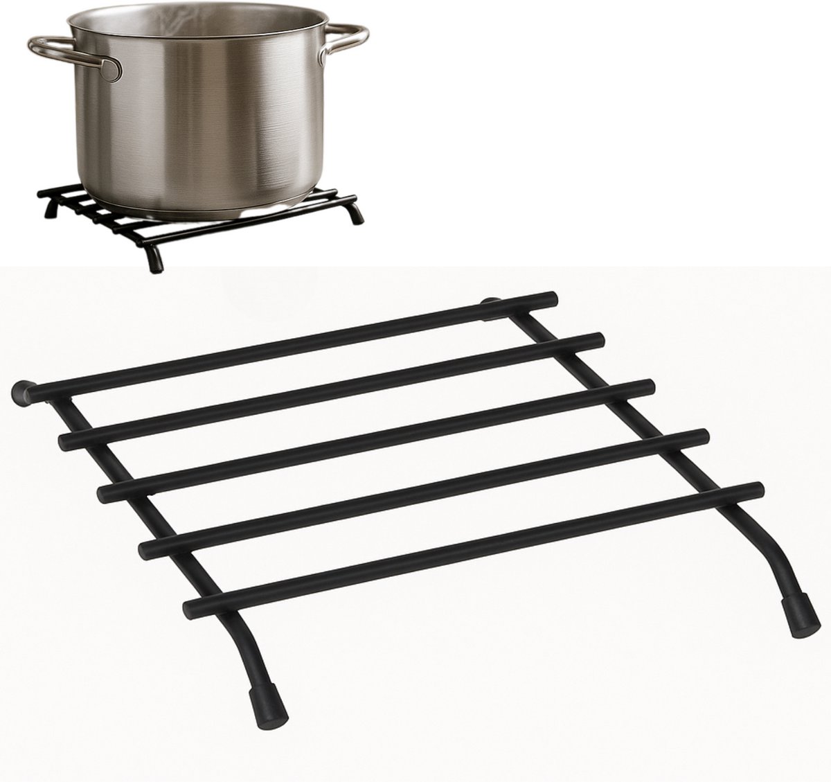 Lomera Stalen Pannenonderzetter - Vierkante Onderzetter - Beschermpootjes - Anti Kras - Hittebestendig - Keukenaccessoire - Pannenrooster - Tafelbescherming - Set van 2 - Tafelonderzetter - Pannen Accessoires