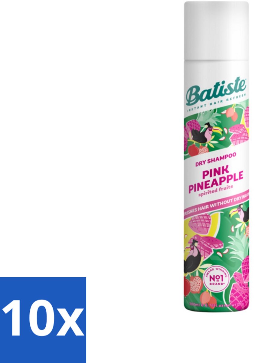 10 x Batiste - Pink Pineapple - Droogshampoo - Friszoete Geur - Verfrist en Geeft Volume - 200ml - Droogshampoo - Fris Haar - Fruitige Geur - Tropisch Haar - Haarkleur