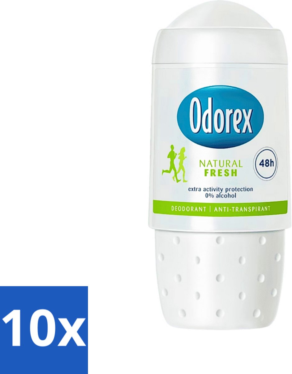 10 x Odorex - Deodorant Roller - Natural Fresh - Natuurlijke Frisheid - 50 ml - Deodorant Roller - Alcoholvrije Deodorant - Natuurlijke Frisheid - Zweetgeur Bestrijding - Huidvriendelijk