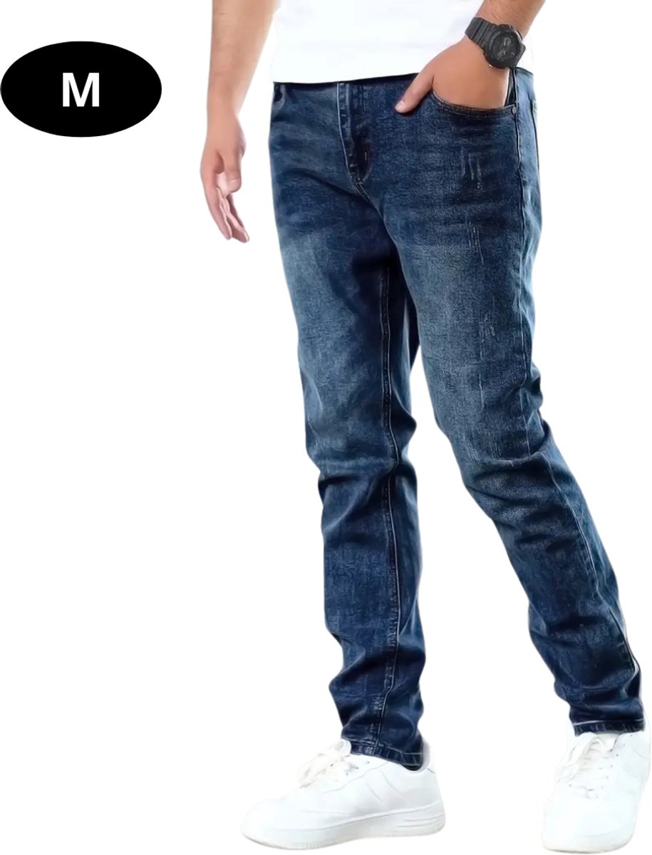 Bovista Lange Broek Heren Spijkerbroek Broeken Spijker Pants Jeans Trouser Stretch Straight Leg – Donker Blauw