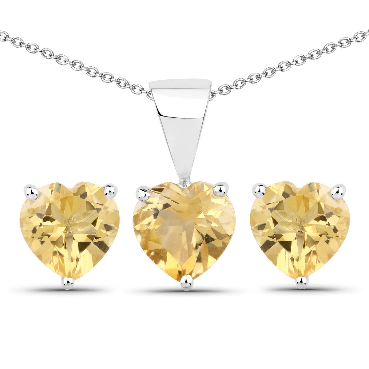Vira Jewels Schmuck-Set Silber 925 rhodiniert Ohrringe und Halskette mit echtem Citrin in Herzform