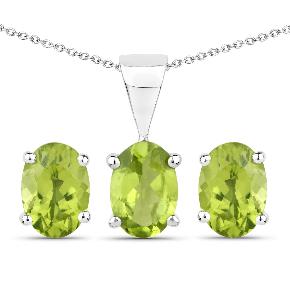 Vira Jewels Schmuck-Set Silber 925 rhodiniert Ohrringe und Halskette mit echtem Peridot
