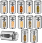 12 pack Kruidenpotjes - zout- en peperstrooiers - 90 ml kruidenpotje - met strooideksel - glazen zoutstrooier - met verstelbare schenkopening - roestvrijstalen kruidencontainer - keukenkruidenfles