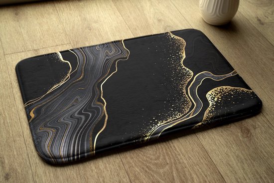 Coloray Badmat - Zwart Bad Mat - Zwart marmer met goud Anti Slip Mat Bad - Antislip - Toiletmat - Badkamer Tapijt - Polyester - 75x45 cm