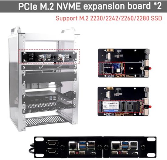 10 Inch 1U Rack Mount voor Raspberry Pi 5 met PCIe naar M.2 NVMe SSD ...