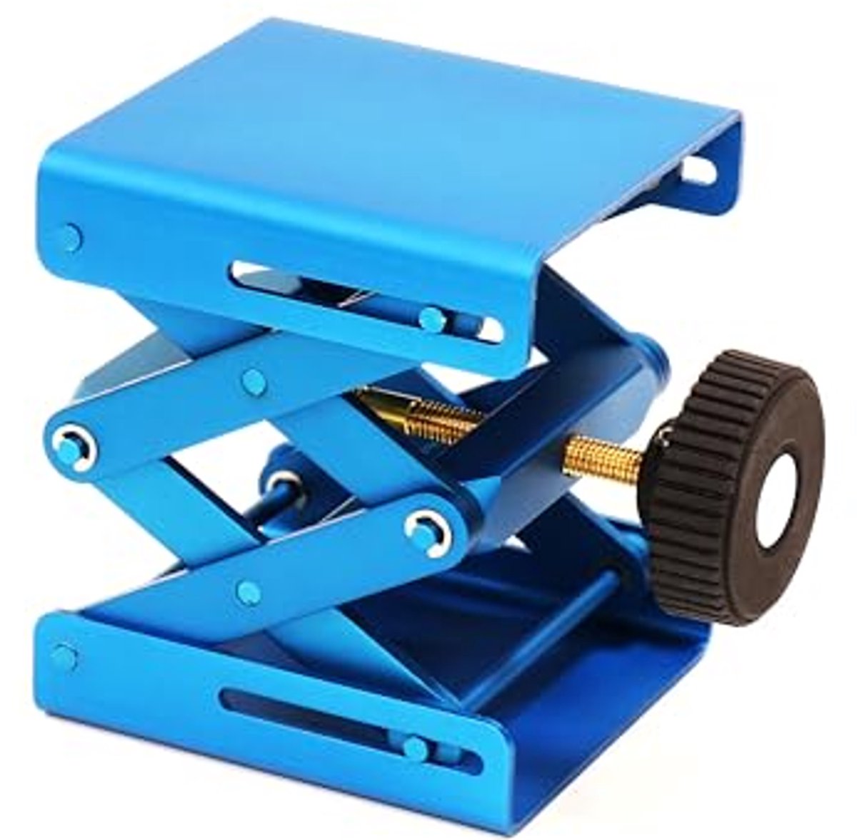 Ondersteunende Lab Jack voor Tafel, Aluminium, Blauw, Max. Hoogte 5.5", Platform 3.15" x 3"