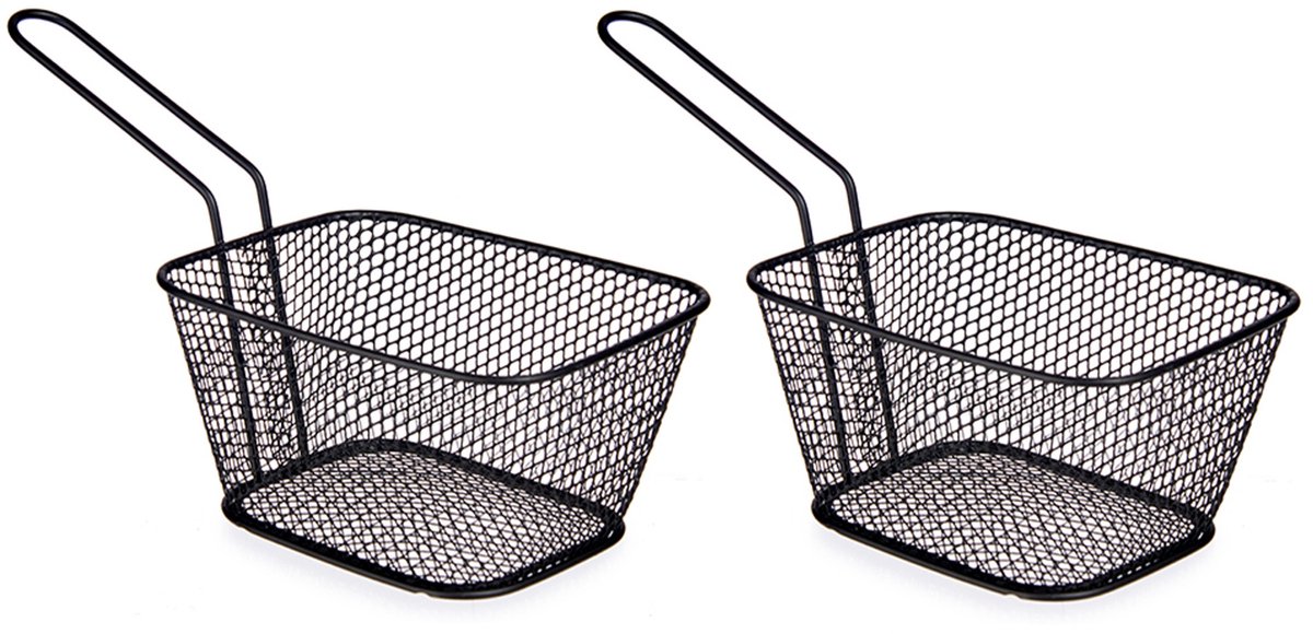 Arte regal Frietmandje - 4x - zwart - patatmandje - 23x11x7 cm - serveermandjes voor snacks
