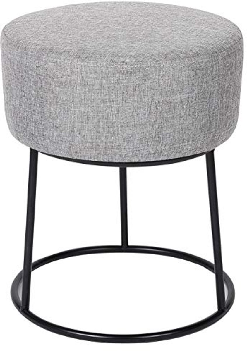 Grijze linnen voetenbank - compacte ronde ottoman voor woonkamer, slaapkamer en kinderkamer