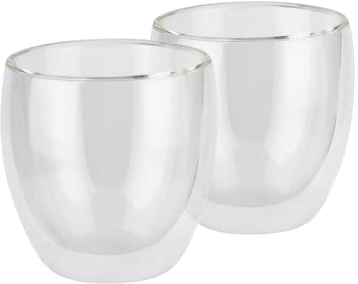 Dubbelwandige koffiekopjes en theeglazen set van 2 - vaatwasmachinebestendig, Ø 8.5 cm, H: 8.5 cm, 230 ml