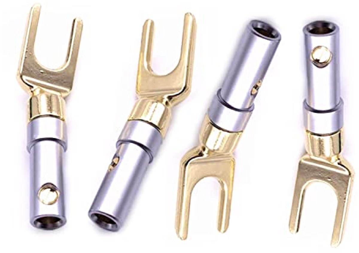4-Pack Y Plug 45 Graden Banaan naar Spade Adapter voor Speakers
