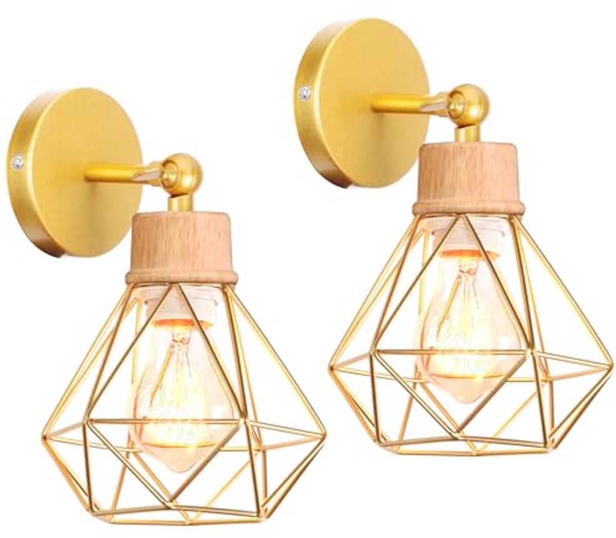 Set van 2 Industriële Wandlampen - Vintage Kooi-Design - Verstelbare Wandverlichting voor Woonkamer, Keuken en Slaapkamer