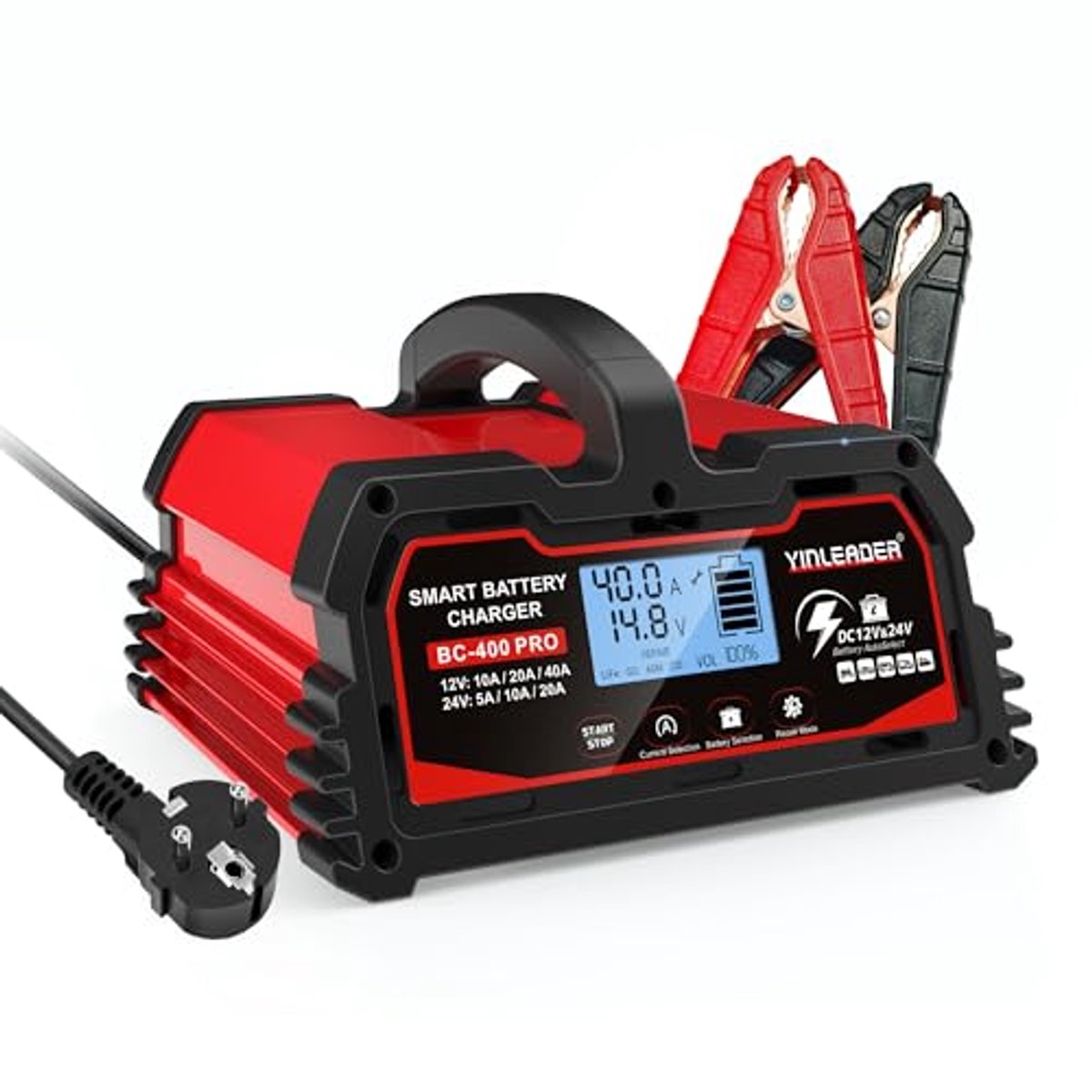 Auto Oplader 12V/24V met LCD-scherm - 40A Automatische Acculader voor Auto en Motorfiets