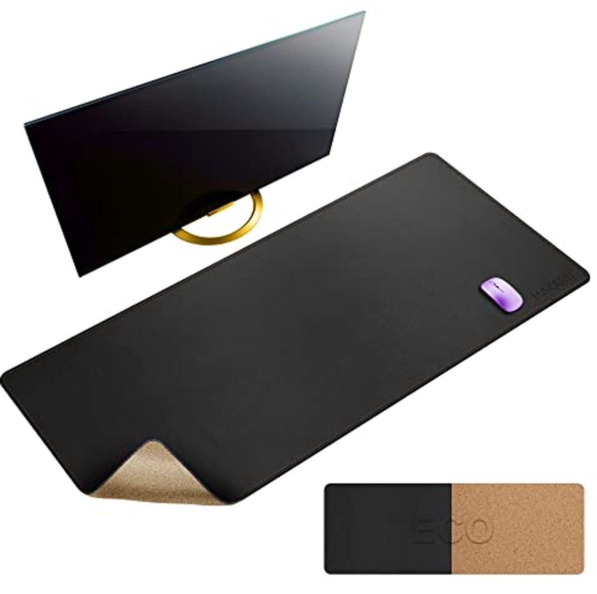 Premium Bureauonderlegger - Grote Dubbelzijdige Muismat van Kurk en Leer - Antislip en Waterdicht voor Kantoorgebruik - Zwart 120x60 cm