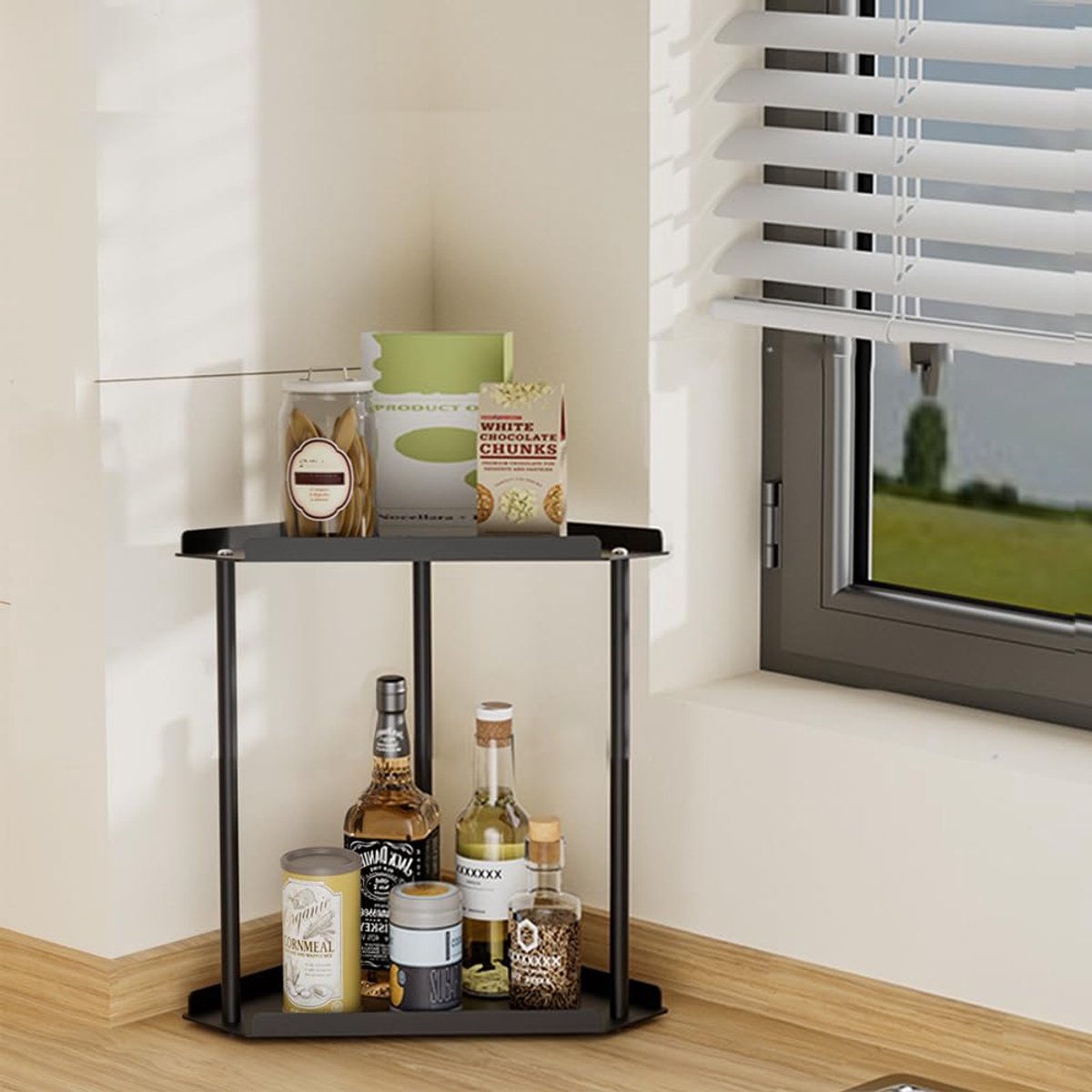 Ibenzoa® Dubbellaagse zwarte keuken en badkamer organizer voor optimale ruimtebenutting