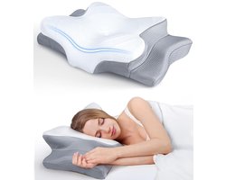 Klikkopers® - Ergonomisch Hoofdkussen - Verlicht Nekklachten en Rugklachten - Hoofdkussen Memory Foam voor Nekklachten – Orthopedisch & Ergonomisch kussen - Geschikt voor rug-, zij- en buikslapers