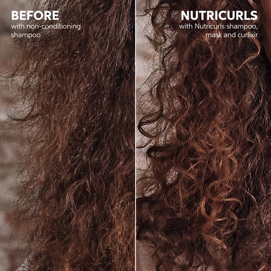 Voor en na: extreem krullend haar wordt gevoed en gedefinieerd door Nutricurls shampoo, masker en curlex.