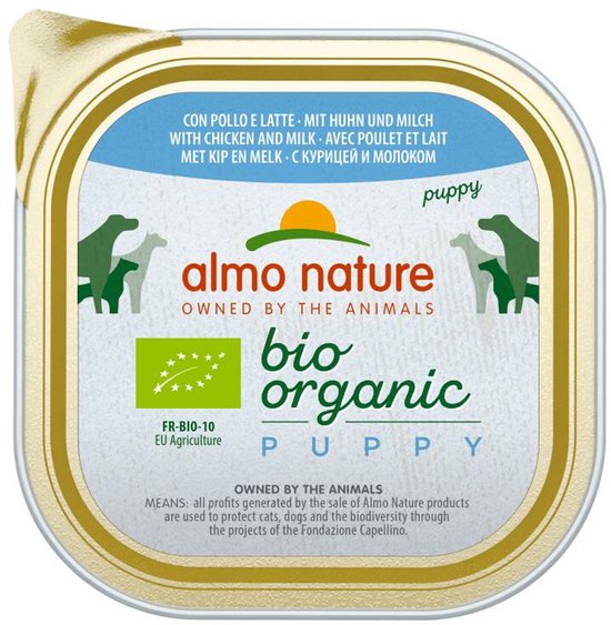 Almo Nature Bio Organic Puppy Hondenvoer Kip en Melk - 18 x 300 gr - Voordeelverpakking