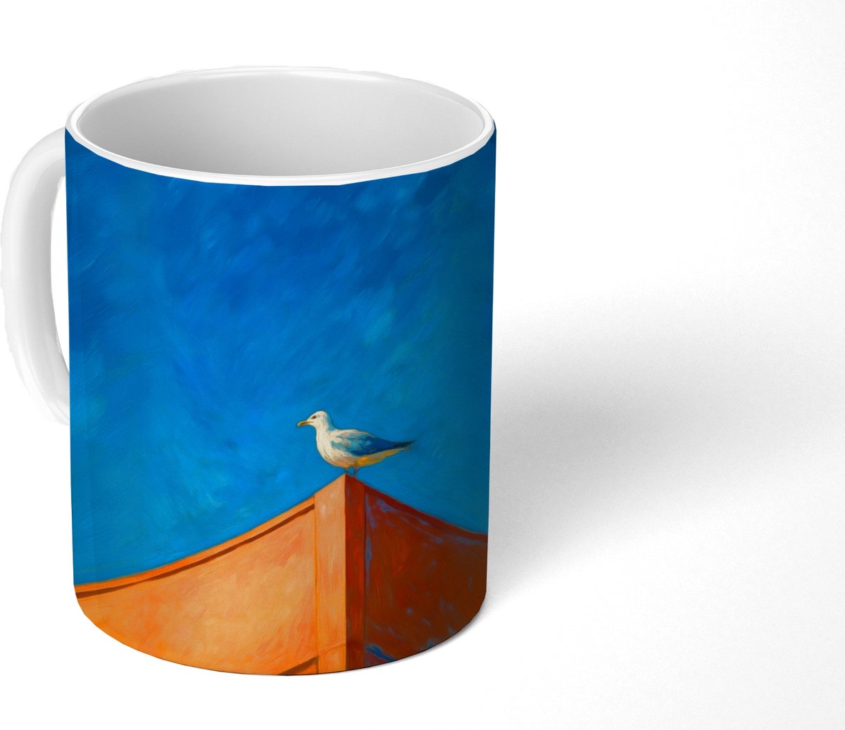 Mok - Koffiemok - Meeuw - Gebouw - Lucht - Geschilderd - Mokken - 350 ML - Beker - Koffiemokken - Theemok