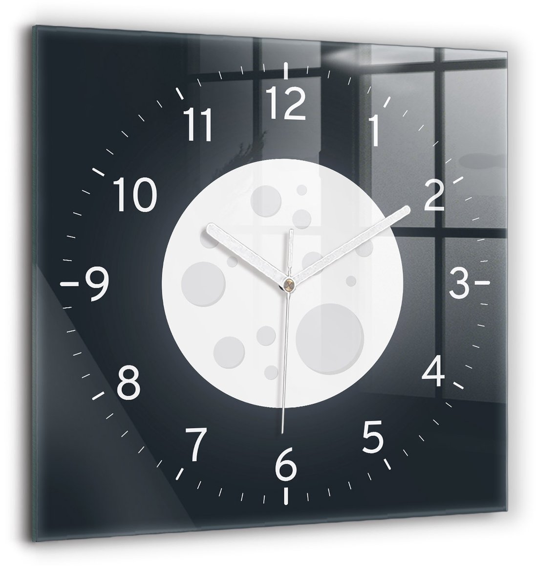 Wallfluent Wandklok - Volle maan Klok als Muurdecoratie - 60 cm x 60 cm - Zwart Wandklok - Witte Handen - Klok zonder getallen - Wandklok voor in de Keuken - Decoratieve Wandklok - Design Wandklok - Stijlvolle Klok