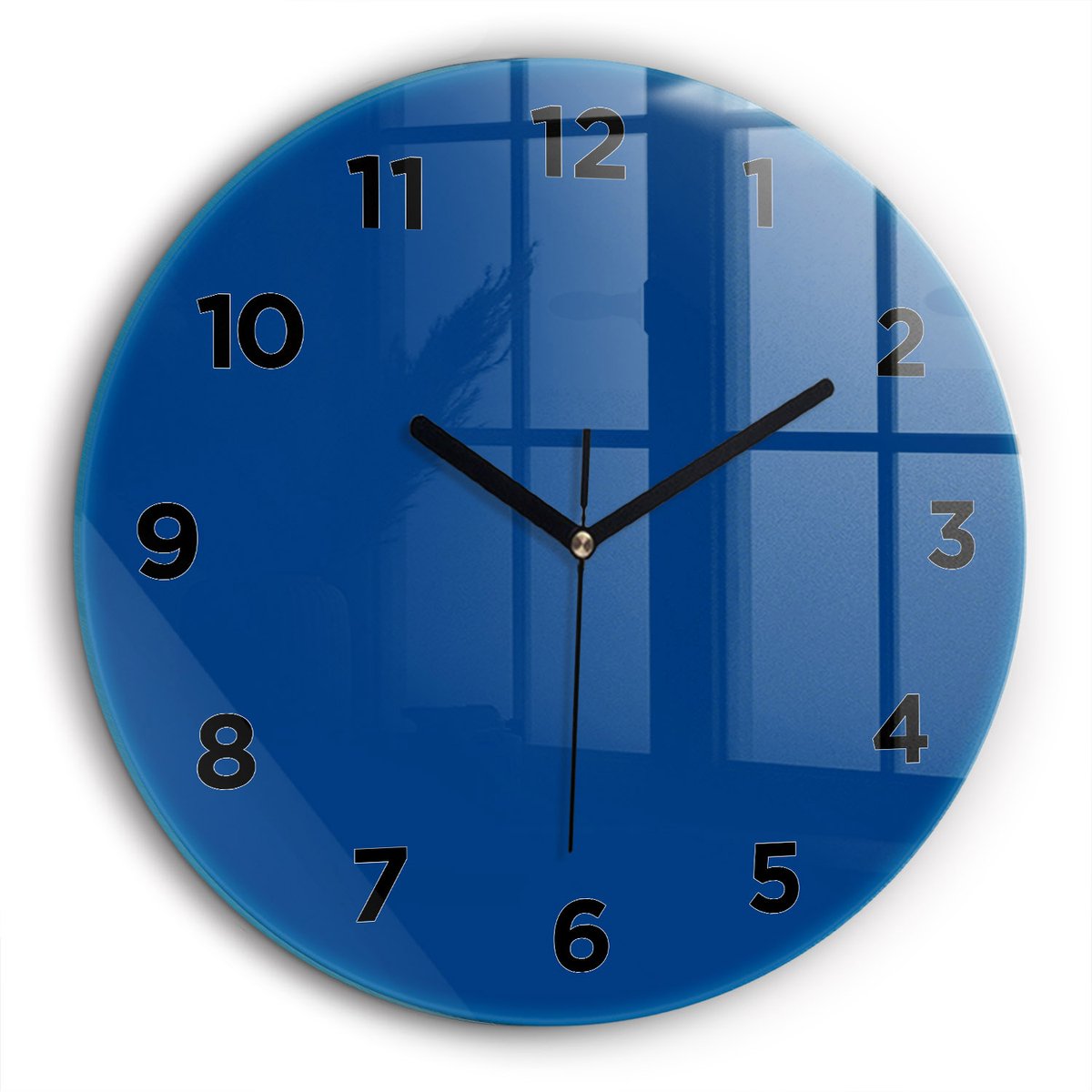 Wallfluent Wandklok - Blauw Ronde Glas Klok - 60 cm x 60 cm - Blauw Wandklok - Zwarte Handen - Wandklok Met Cijfers - Wandklok Glas Woonkamer - Ronde Glazen Klok - Minimalistisch Wandklok - Ronde Glazen Wandklok