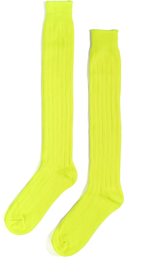 KIMU Chaussettes tricotées jaune fluo - Taille 39 40 41 42 43 44 45 46 - Femme Homme Unisexe - Chaussettes hautes longues jaune fluo UV Chaussettes de Chaussettes de football de Chaussettes de sport Chaussettes hautes Bas Festival
