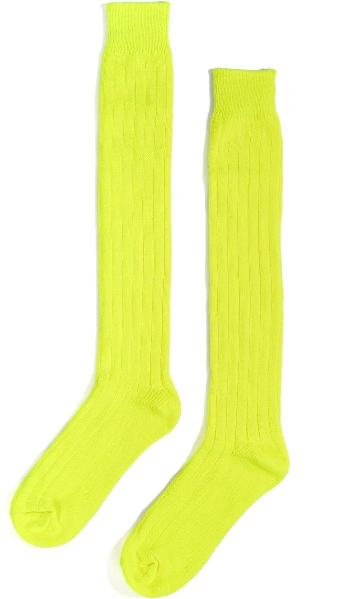 KIMU® Sokken Neon Geel Gebreid - Maat 39 40 41 42 43 44 45 46 - Dames Heren Unisex - Neon Geel Fluor UV Lange Kniekousen Voetbalsokken Sportsokken Kniesokken Gebreide Kousen Festival