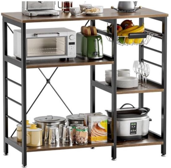 Houten Keuken Bakkersrek Met Magnetronstandaard En Keukentellers Kleurenschema