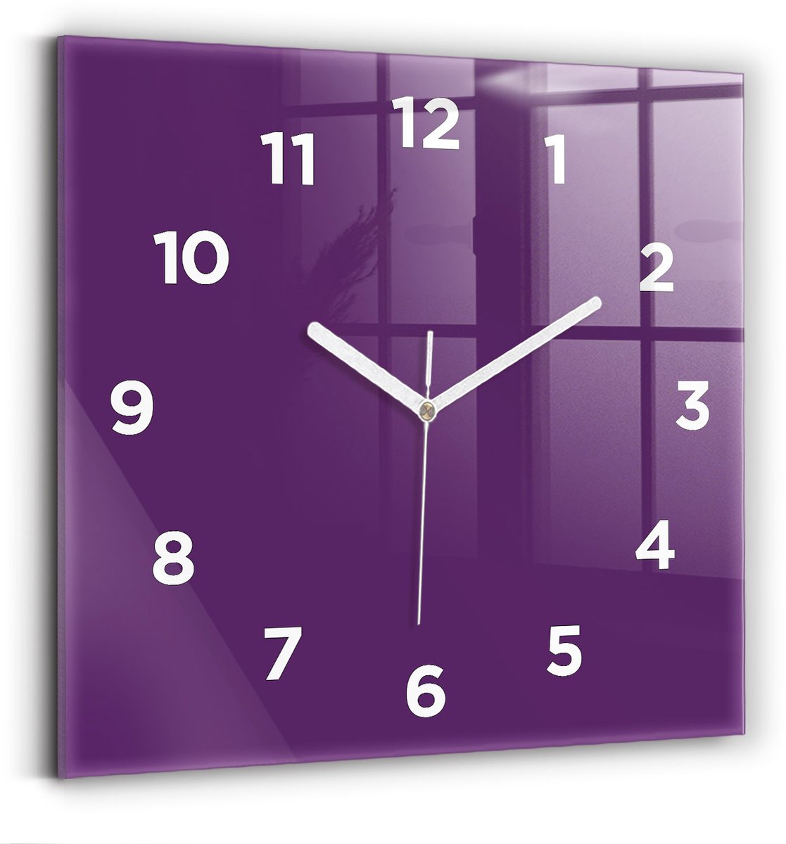 Wallfluent Wandklok - Paars Vierkante Glazen Klok - 30 cm x 30 cm - Paars Wandklok - Witte Handen - Wandklok Met Cijfers - Kinder Wandklok Glas - Vierkante Glazen Wandklok - Industrieel Wandklok - Vierkante Glas Klok