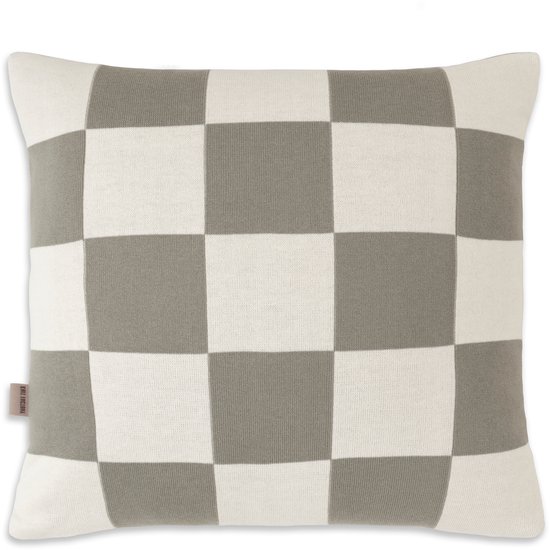 Sierkussen Knit Factory Caro - kussen carré - Coussin de salon - kussen de canapé - kussen Décoration - Moderne - Écru/Vert urbain - 50 x 50 cm - Super doux - À carreaux - Housse de coussin avec rembourrage