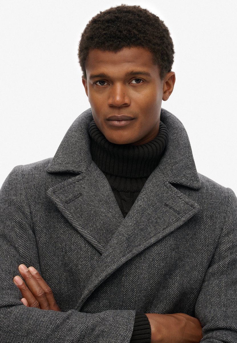 Superdry The Merchant Store Wollen Pea Coat Heren Jassen Charcoal Herringbone