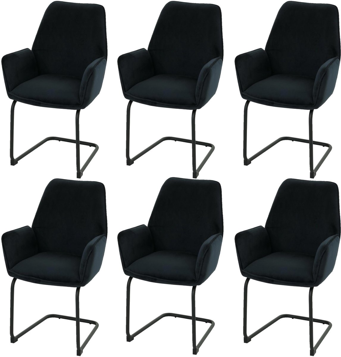 MCW Set van 6 sledestoelen MCW-G67, eetkamerstoel, keukenstoel, stoel, stof/textiel MVG ~ antracietblauw