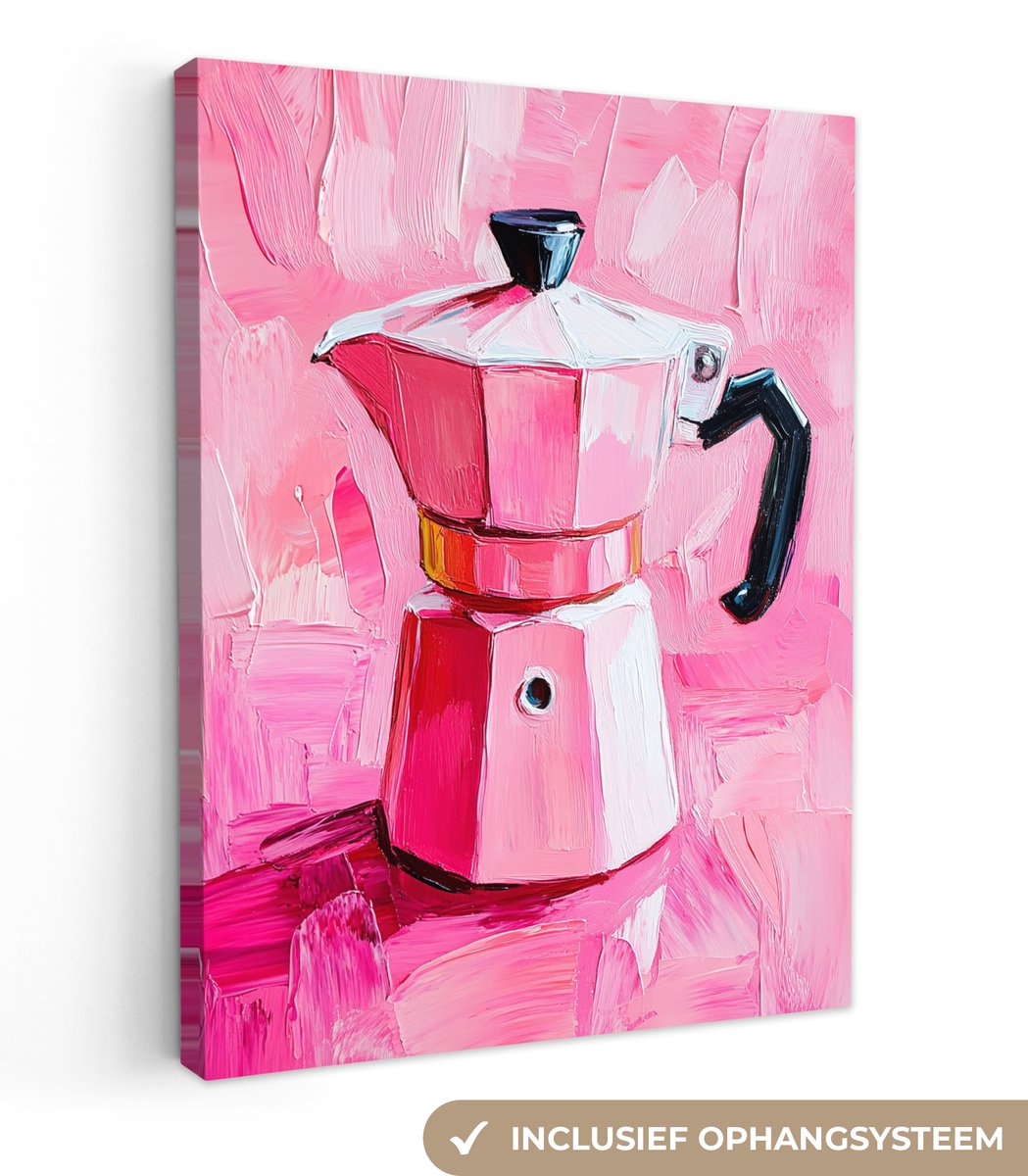 Canvas schilderij 120x160 cm - Exclusieve wanddecoratie Roze - Verf - Coffee - Muurdecorat