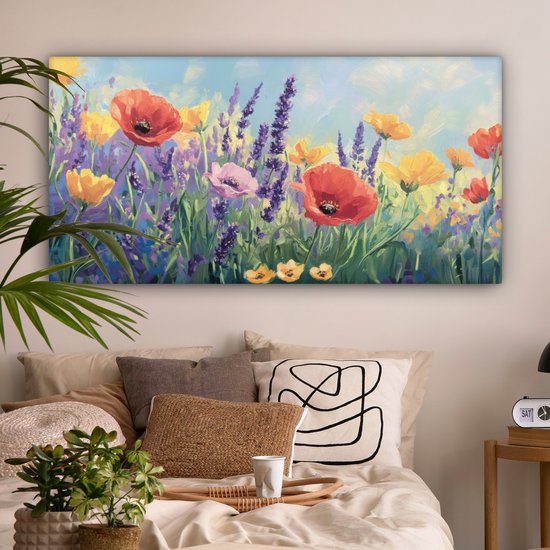 Canvas schilderij 160x80 cm - Exclusieve wanddecoratie Weide - Bloemen - Kleurrijk - Muurdecoratie woonkamer - Slaapkamer decoratie - Kamer accessoires - Schilderijen op canvas