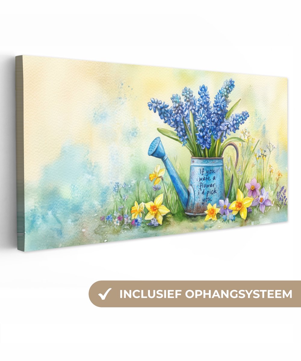 Canvas schilderij 160x80 cm - Exclusieve wanddecoratie Lavendelbloemen - Quote - Gieter - 
