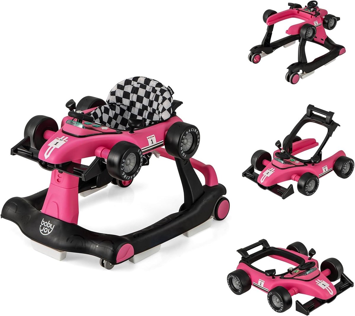 Image of 4-in-1 Loopwagen voor Baby's - Inklapbaar, Verstelbare Hoogte en Snelheid, Interactieve Autovorm met Muziek
