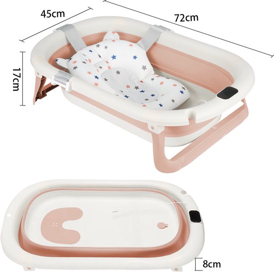 PIPIPOXER Babybadje - Inklapbaar bad - Bad Baby -Met badkussen -Roze van Merkloos — afbeelding 2