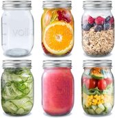 PromoHome Glazen Potten Set met Luchtdichte Deksels - 6 Stuks Mason Jar Weckpotten 490ml voor Inmaken, Overnight Oats, Jam Maken en Voedselopslag - Inclusief Etiketten en Krijtstift