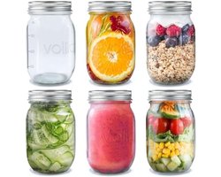 PromoHome Glazen Potten Set met Luchtdichte Deksels - 6 Stuks Mason Jar Weckpotten 490ml voor Inmaken, Overnight Oats, Jam Maken en Voedselopslag - Inclusief Etiketten en Krijtstift