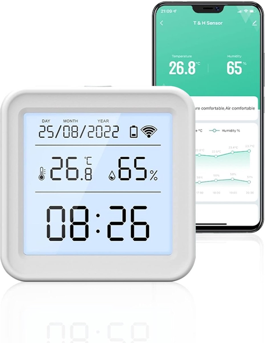 Draadloze slimme thermometer en hygrometer - WiFi temperatuur- en vochtigheidssensor met slimme waarschuwingen