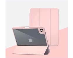 Tablethoes geschikt voor iPad Pro 11 (2018/2020/2021) – 360° Draaibare 2-in-1 Transparante & Semi-Siliconen Beschermhoes met Penhouder, Lichtgewicht (Roze)