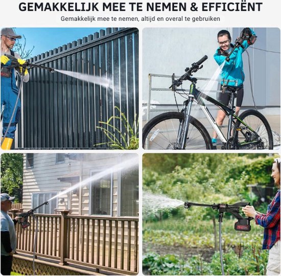 WNHB® Draadloze hogedrukreiniger 55 bar - Krachtige accu hogedrukspuit met 15000 mAh batterij - 6 in 1 sproeikop en 5 m slang voor auto tuin terras en zwembad van Merkloos	 — afbeelding 4